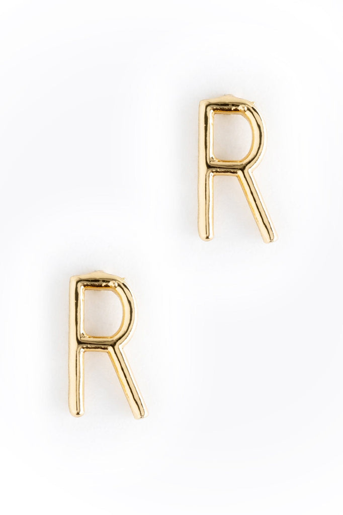 Letter R Gold Condensed Earrings - Nakamol