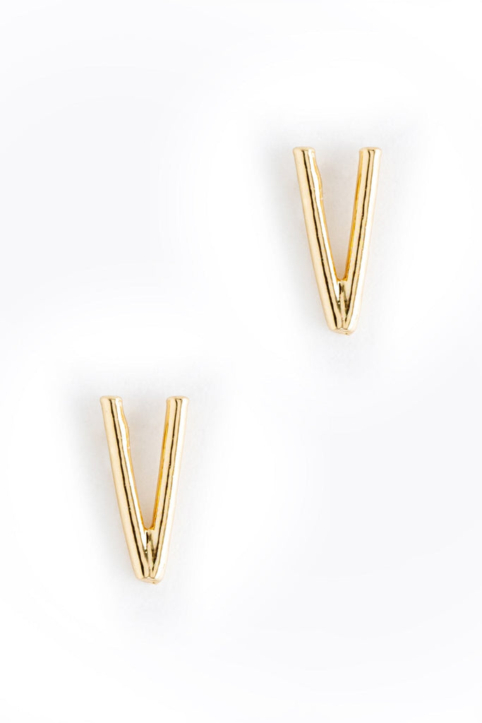 Letter V Gold Condensed Earrings - Nakamol