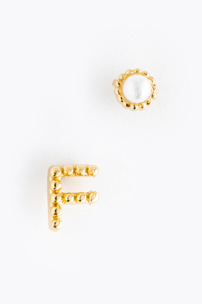 Pearl F Ball Stud Earrings - Nakamol