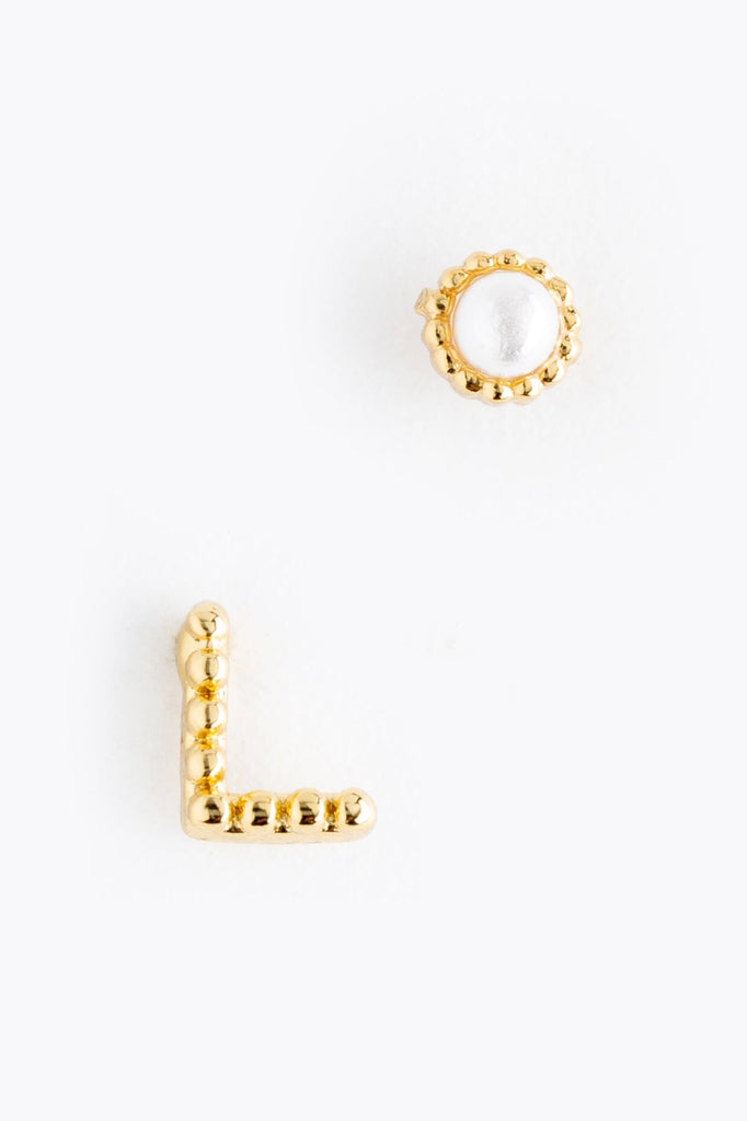 Pearl L Ball Stud Earrings - Nakamol