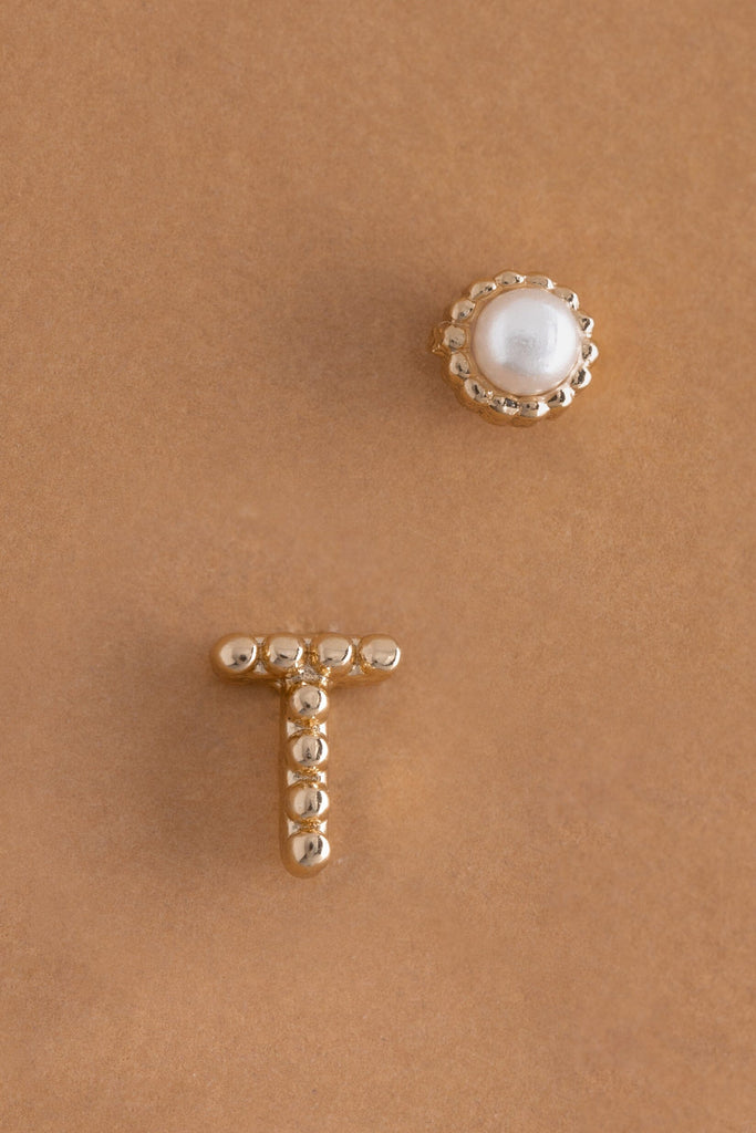 Pearl T Ball Stud Earrings - Nakamol