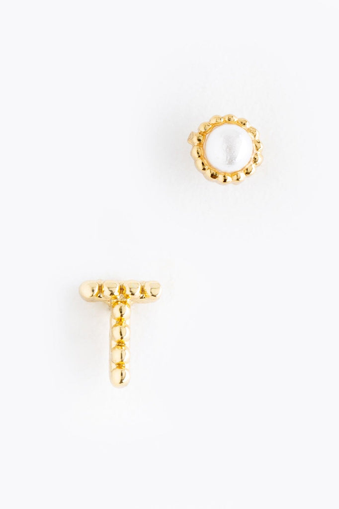 Pearl T Ball Stud Earrings - Nakamol