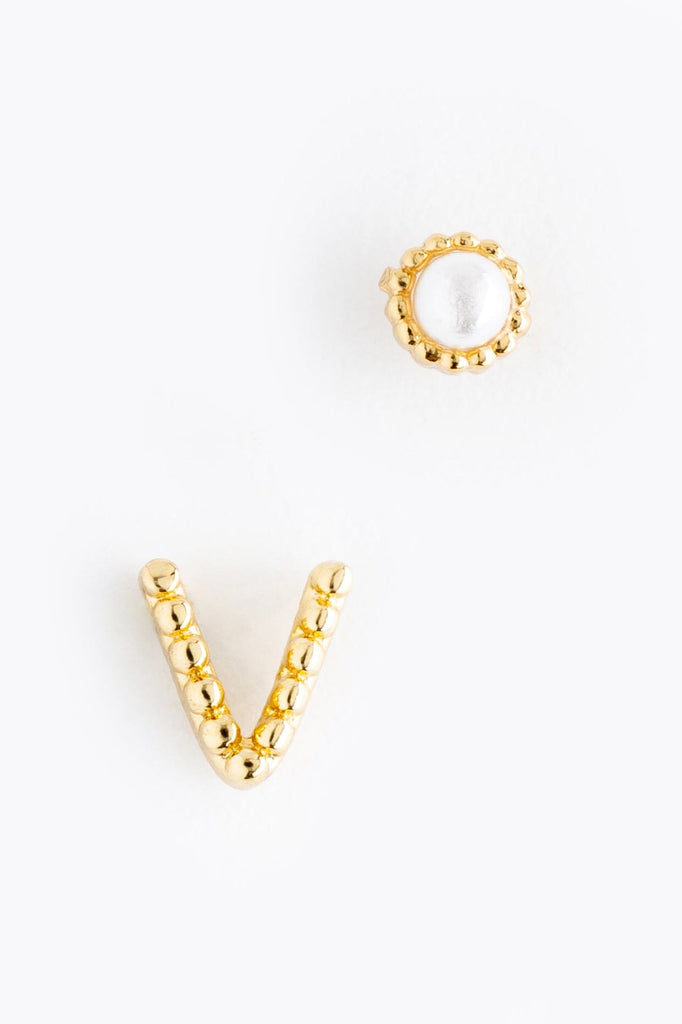 Pearl V Ball Stud Earrings - Nakamol
