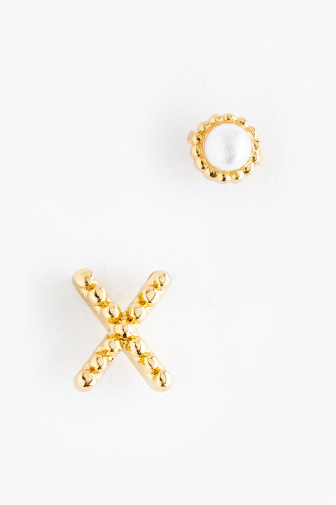 Pearl X Ball Stud Earrings - Nakamol