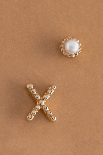 Pearl X Ball Stud Earrings - Nakamol