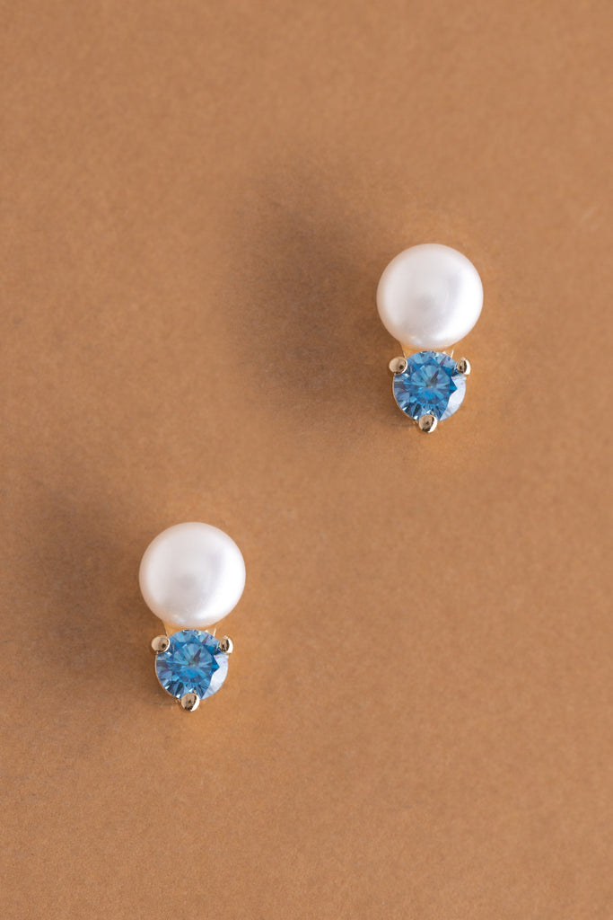 March Pearl Aquamarine Stud Earrings - Nakamol