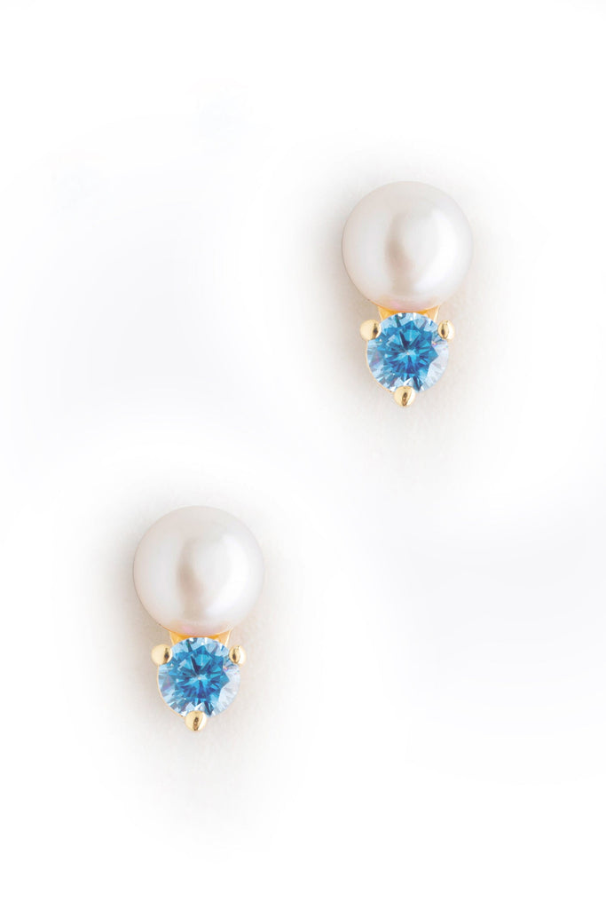 March Pearl Aquamarine Stud Earrings - Nakamol
