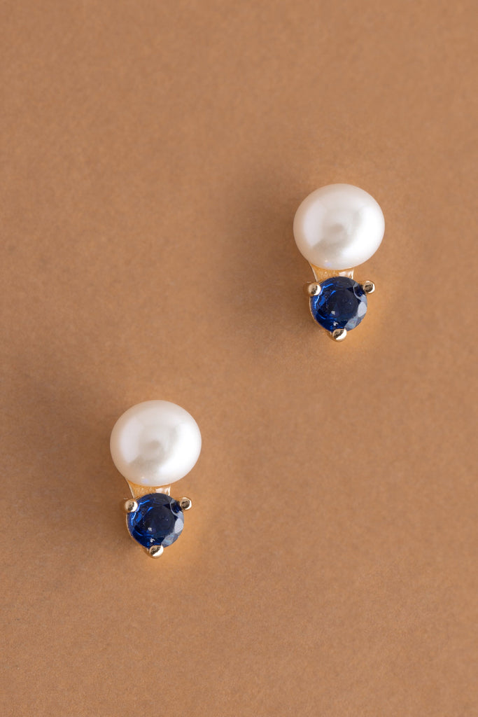 September Pearl Sapphire Stud Earrings - Nakamol