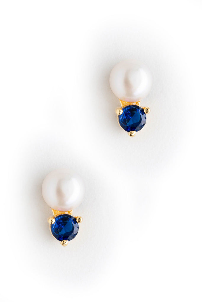 September Pearl Sapphire Stud Earrings - Nakamol