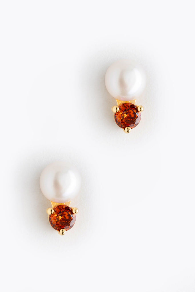 January Pearl Garnet Stud Earrings - Nakamol