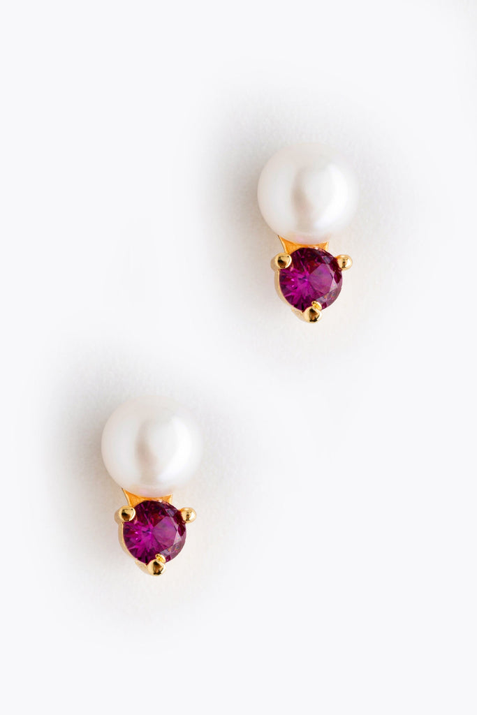 July Pearl Ruby Stud Earrings - Nakamol