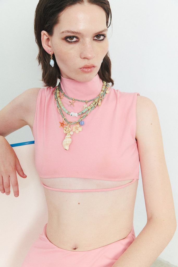 Golden Sea Charm Teal Beaded Necklace - Nakamol