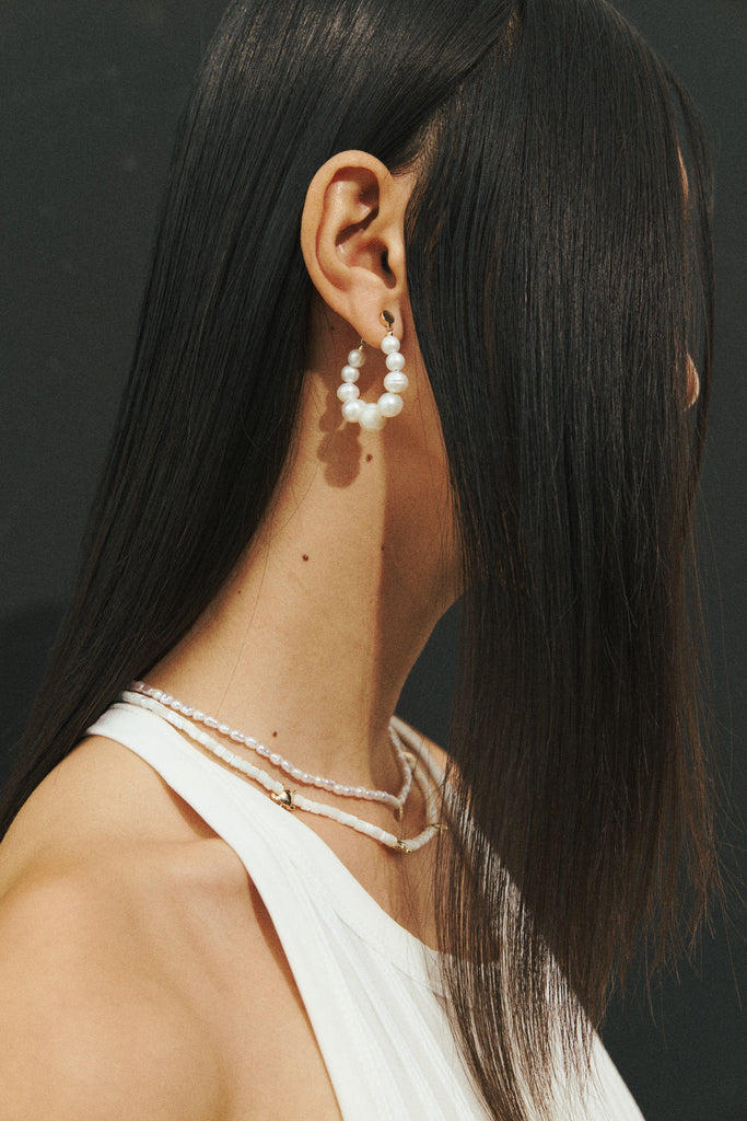 String of Pearl Hoop Earrings - Nakamol