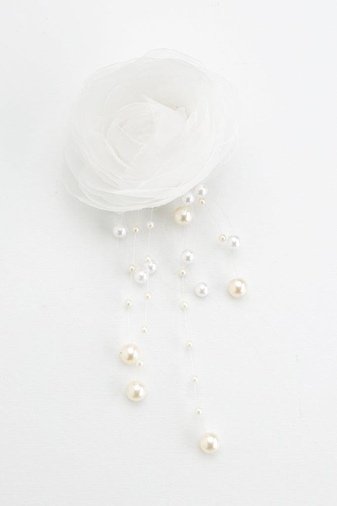 White Rose Pearl Bead Brooch - Nakamol