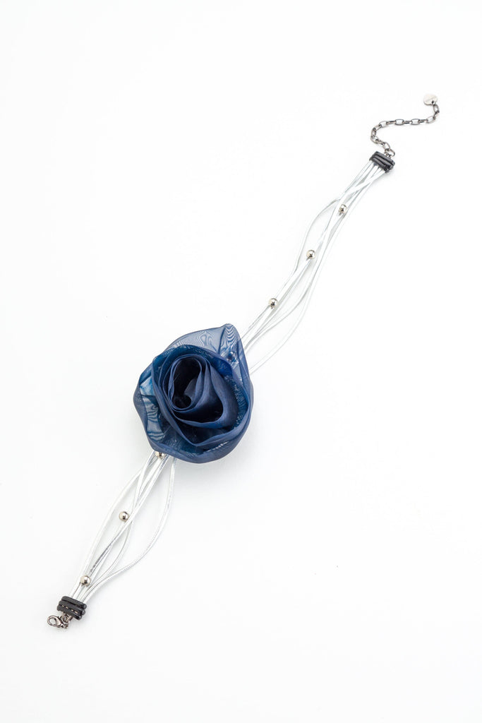 Montana Blue Rose Silver Bead Choker - Nakamol