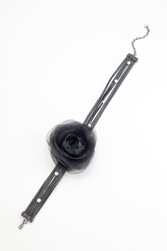 Black Rose Silver Stud Choker - Nakamol