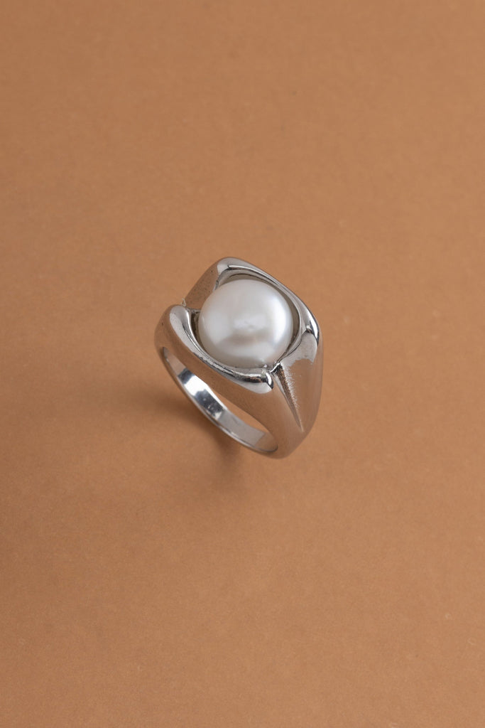 Chunky Silver Pearl Rhodium Ring - Nakamol