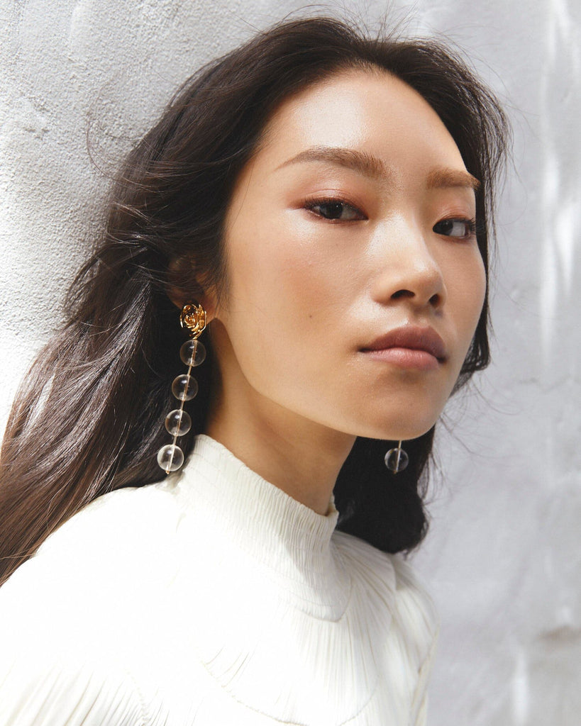 Gold Rose Crystal Drop Earrings - Nakamol