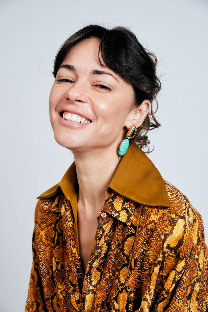 Gold Bean Turquoise Drop Earrings - Nakamol