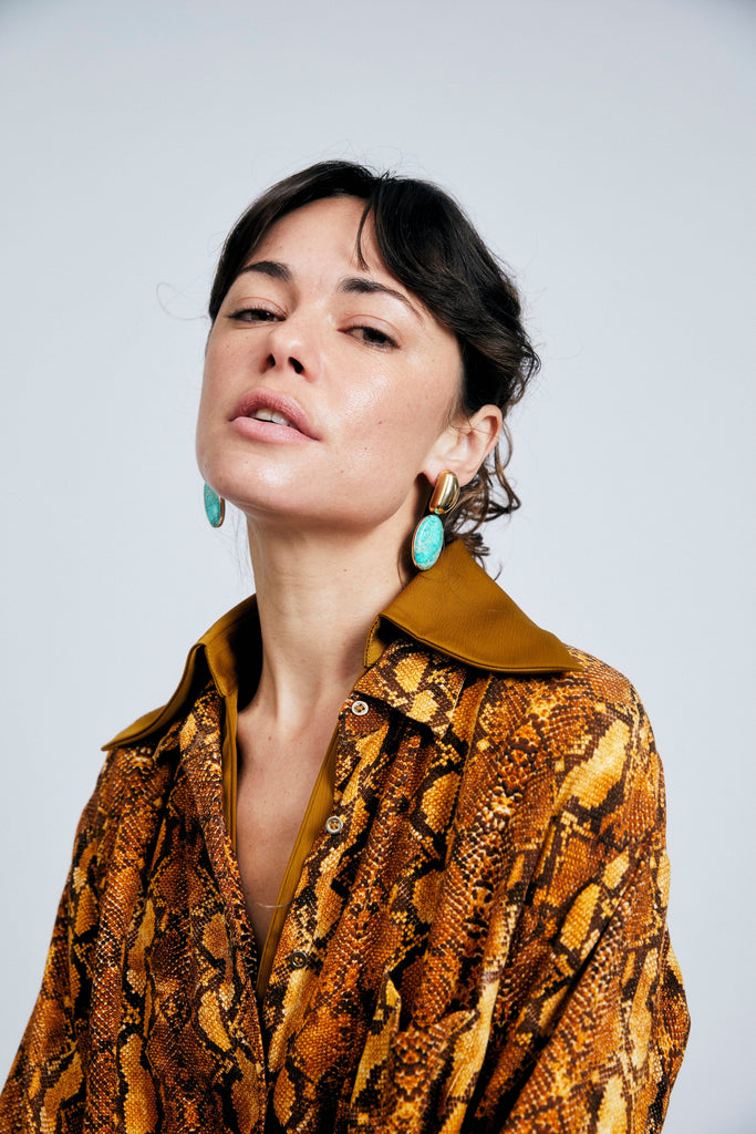 Gold Bean Turquoise Drop Earrings - Nakamol