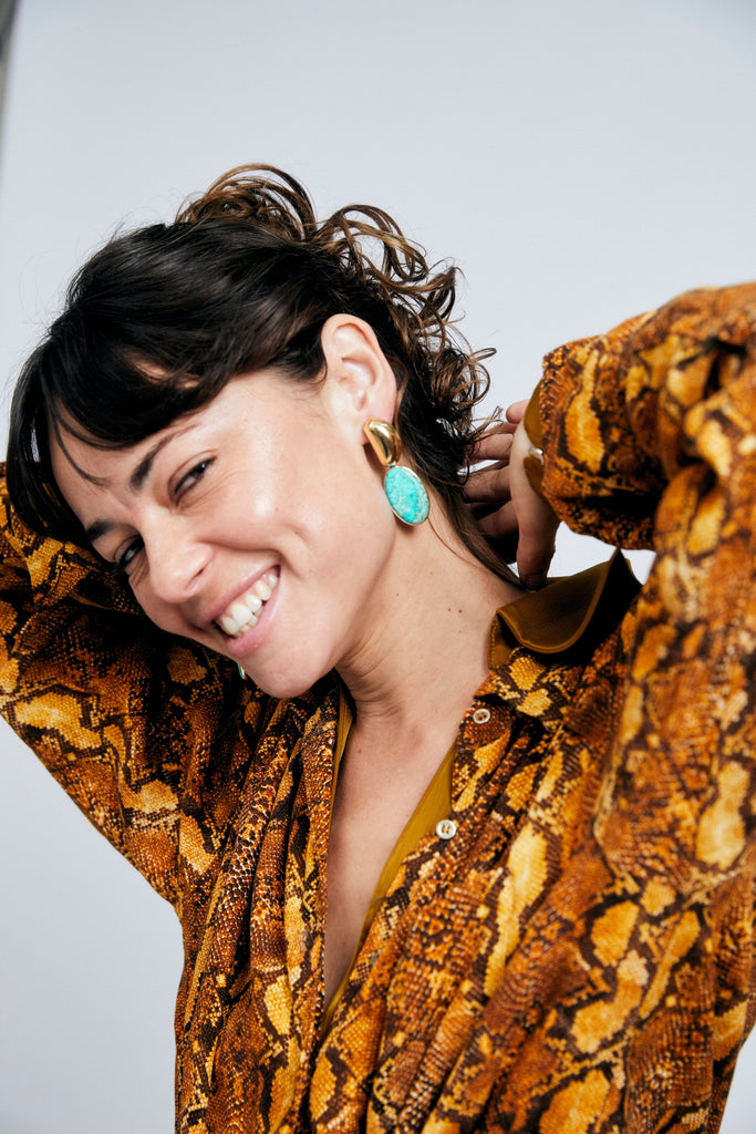 Gold Bean Turquoise Drop Earrings - Nakamol