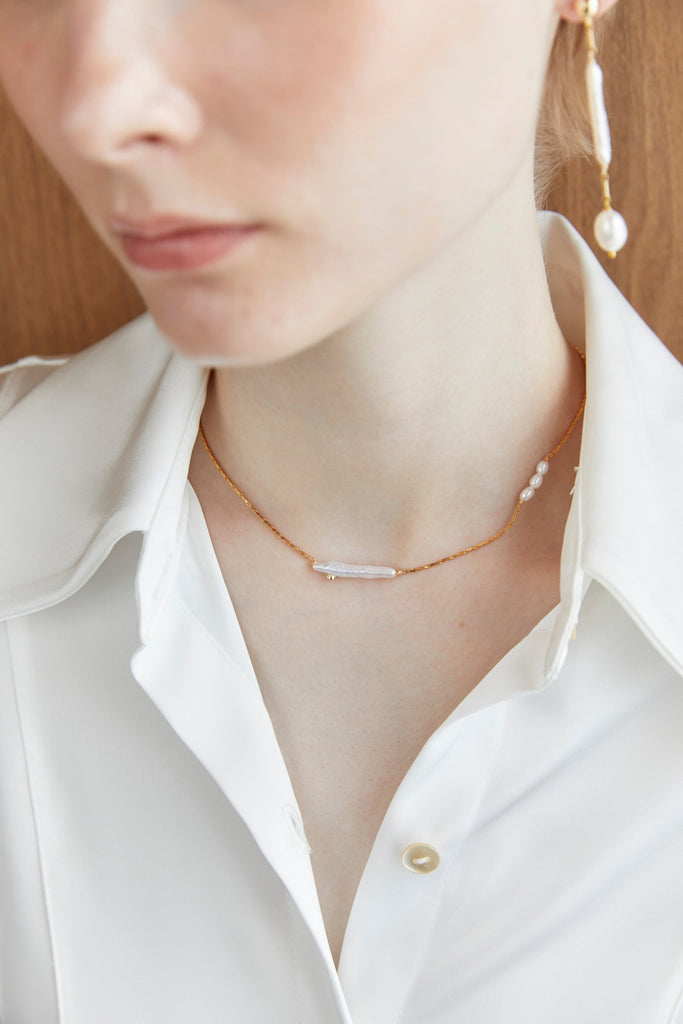 Long White Pearl Bead Short Necklace - Nakamol