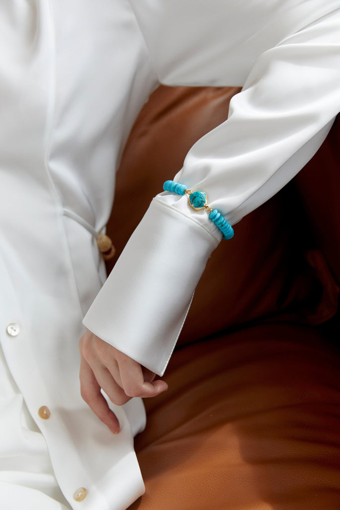 Turquoise Round Bead Stretchy Bracelet - Nakamol