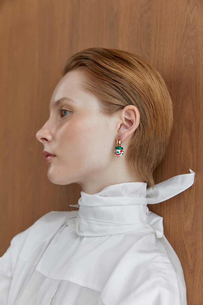 White Green Painted Stone Drop Earrings - Nakamol