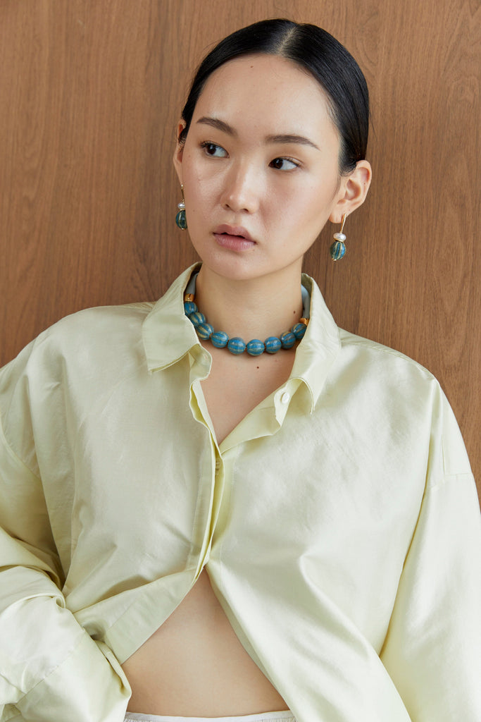 Blue Green Stripe Stone Drop Earrings - Nakamol