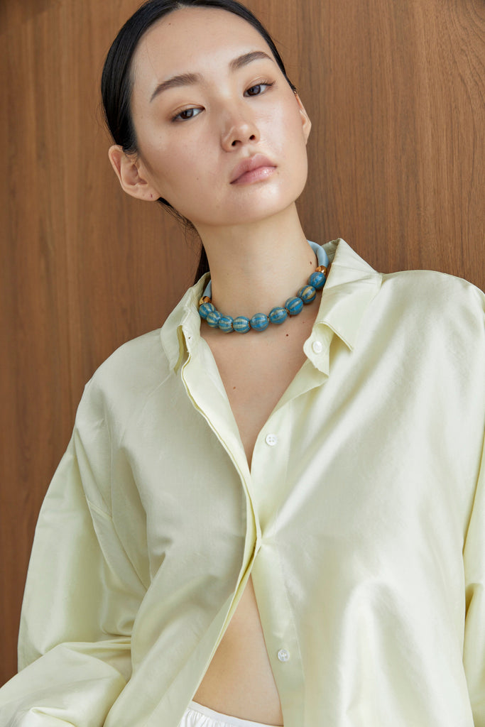 Ash Blue Bead Ribbon Necklace - Nakamol