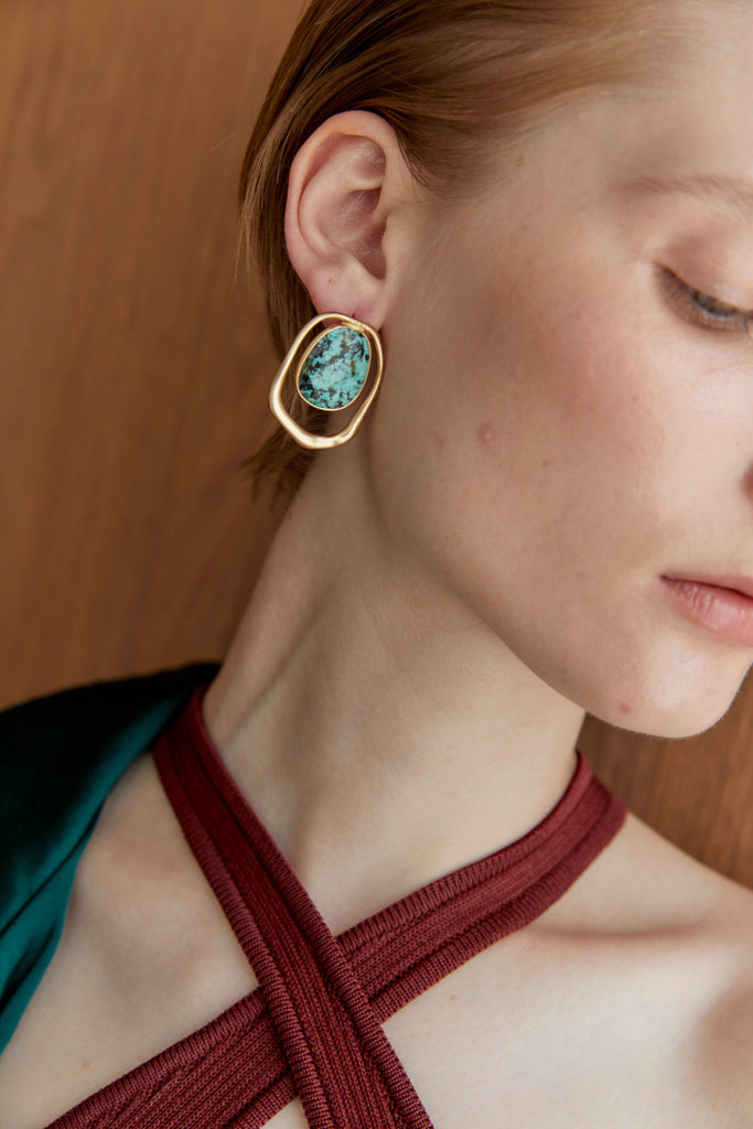 Unakite Mix Stone in Gold Frame Earrings - Nakamol