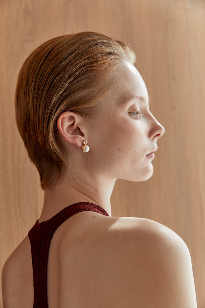 Rhinestone Round Pearl Bead Earrings - Nakamol