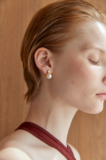 Rhinestone Round Pearl Bead Earrings - Nakamol