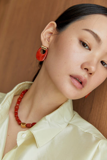 Reddish Brown Geometrical Earrings - Nakamol