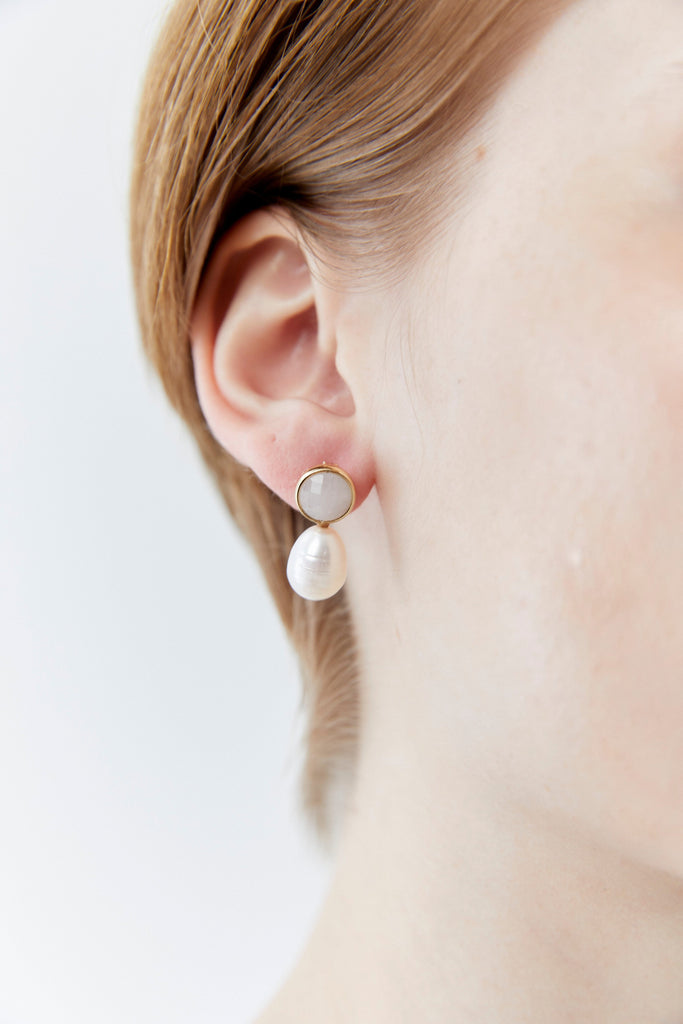 White Pearl Moonstone Drop Earrings - Nakamol