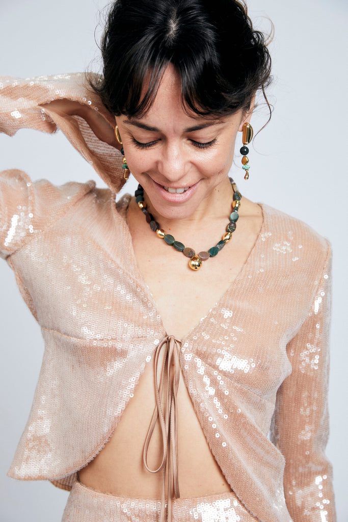 Gold Bean Mix Stone Earrings - Nakamol