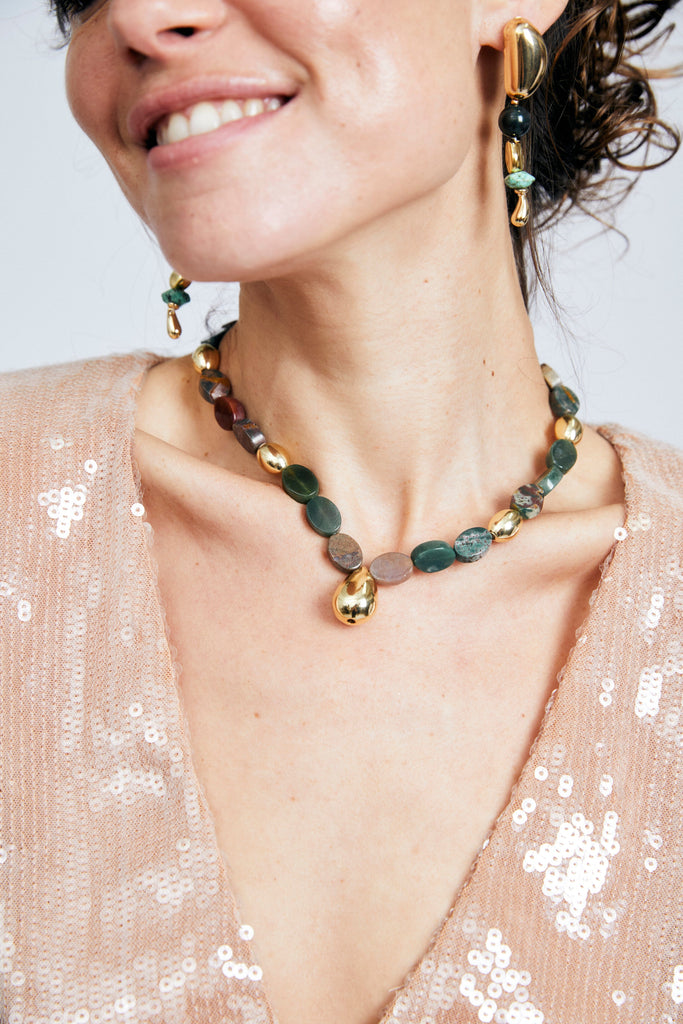 Chunky Unakite Gold Necklace - Nakamol