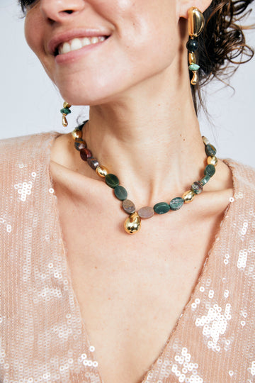 Chunky Unakite Gold Necklace - Nakamol