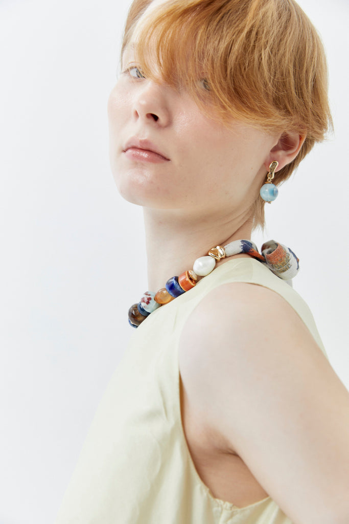 Blue Teal Stone Ball Drop Earrings - Nakamol