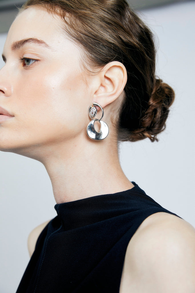 Double Drop Rhodium Earrings - Nakamol