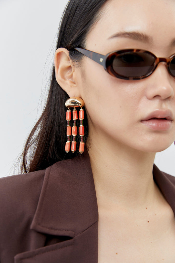 Orange Fringe Beaded Earrings - Nakamol