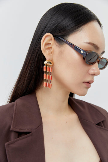 Orange Fringe Beaded Earrings - Nakamol