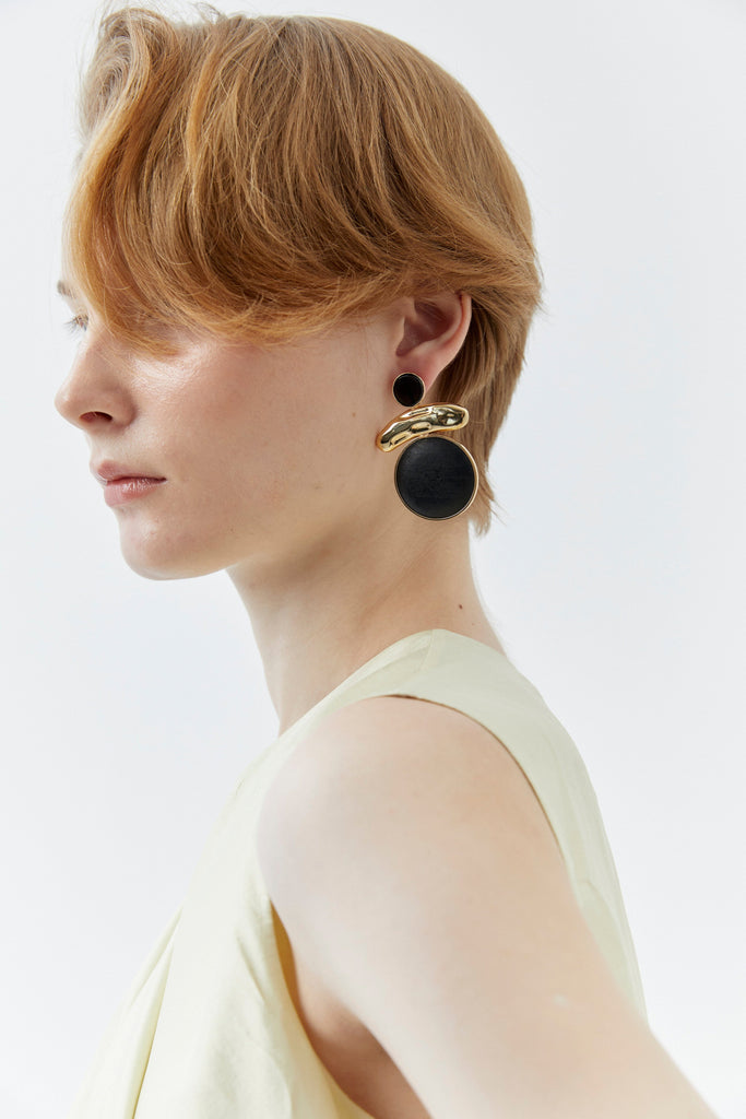 Black Gold Geometric Earrings - Nakamol