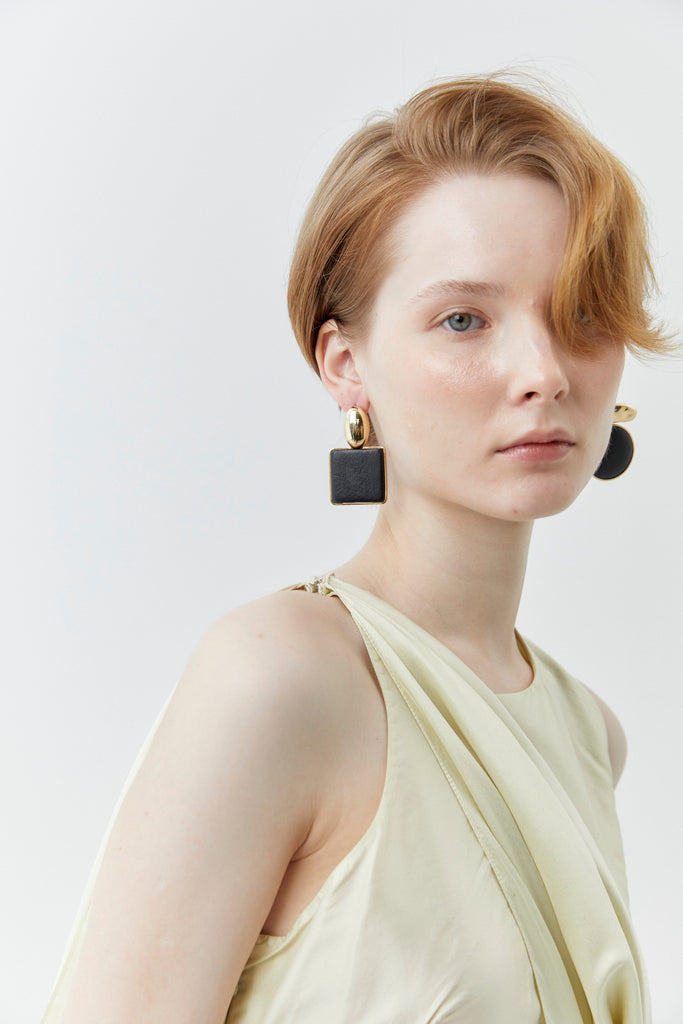 Black Square Drop Earrings - Nakamol