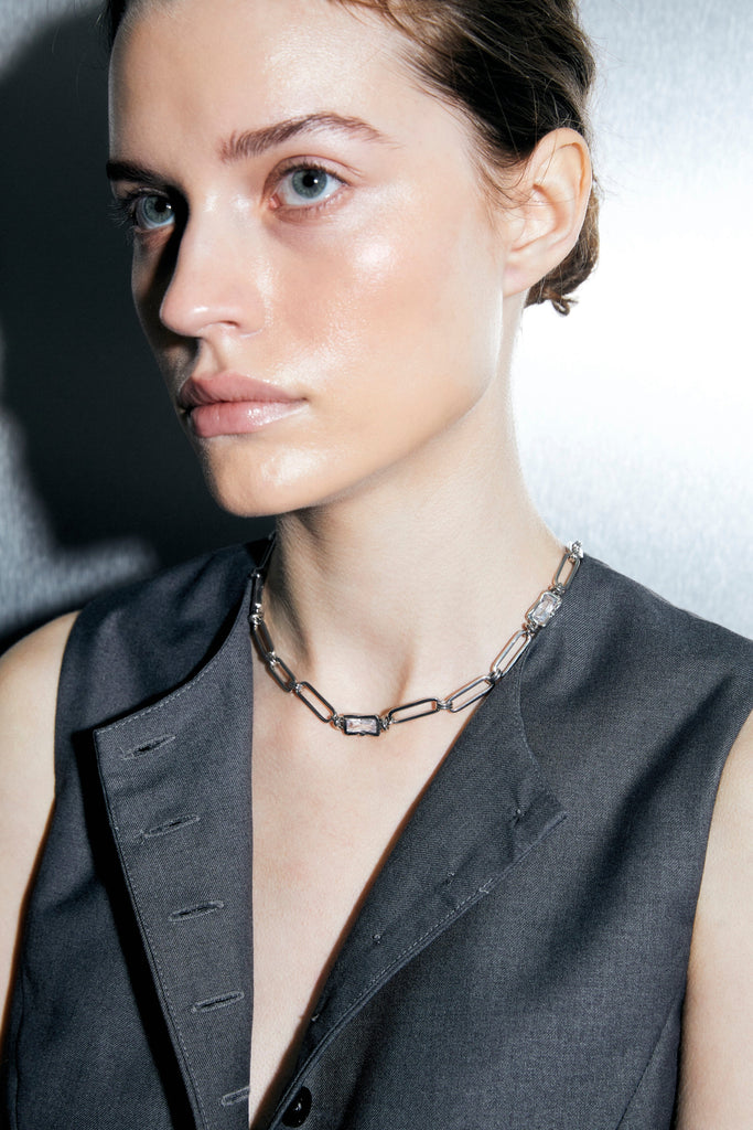 Baguette Clear Stone Chain Link Necklace - Nakamol