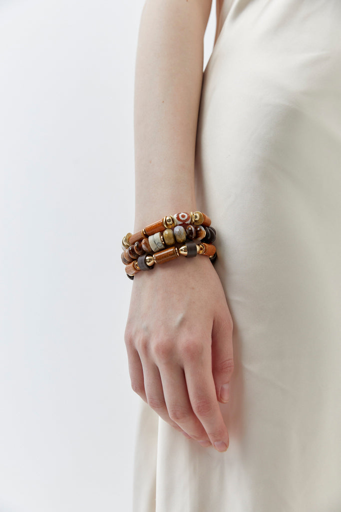 Brown Decorated Bead Stretchy Bracelet - Nakamol