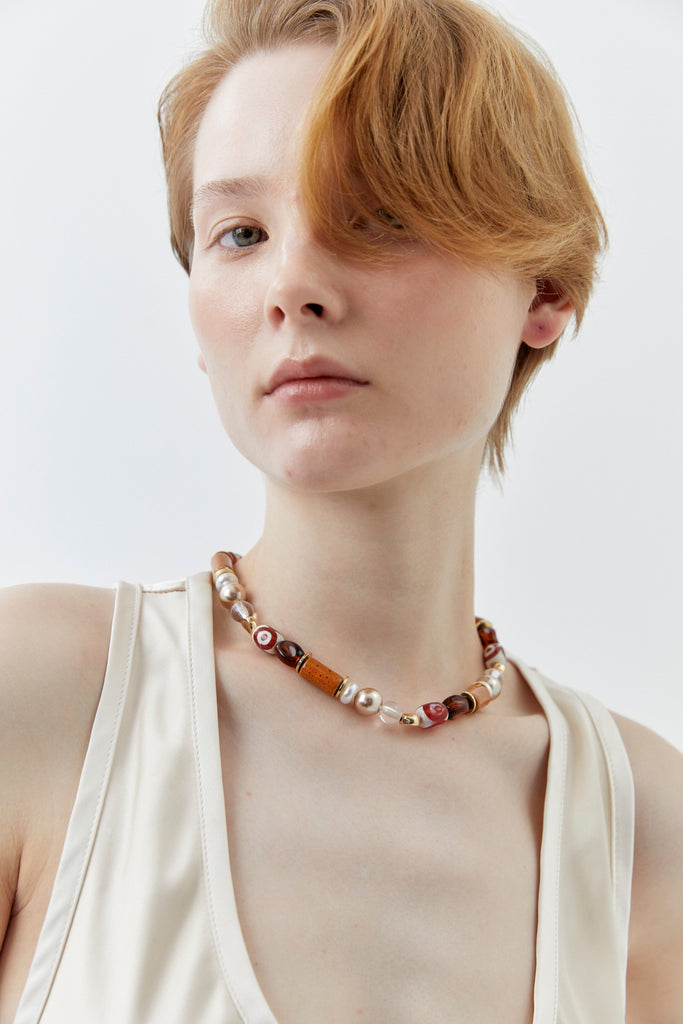 White Brown Stone Short Necklace - Nakamol