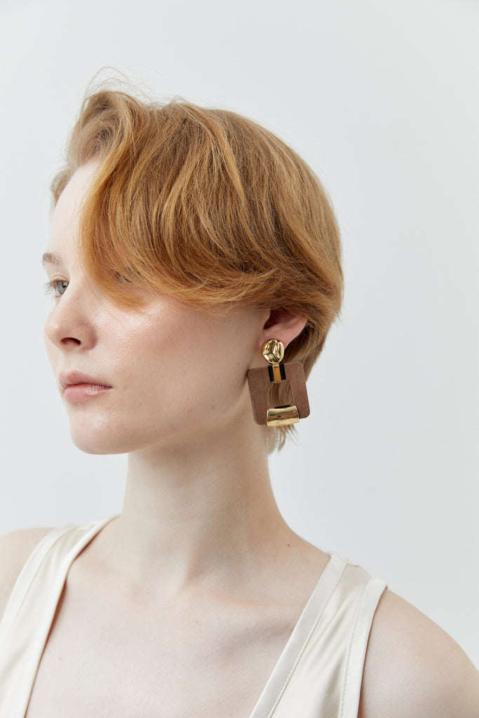 Brown Gold Square Earrings - Nakamol