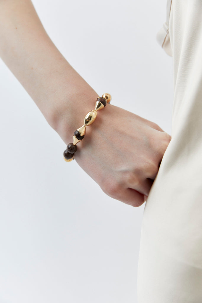 Black Gold Bead Stretchy Bracelet - Nakamol