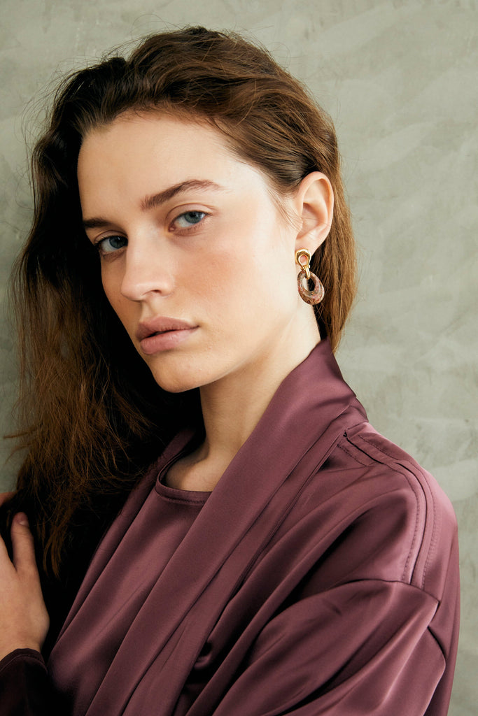 Brown Agate Geo Earrings - Nakamol